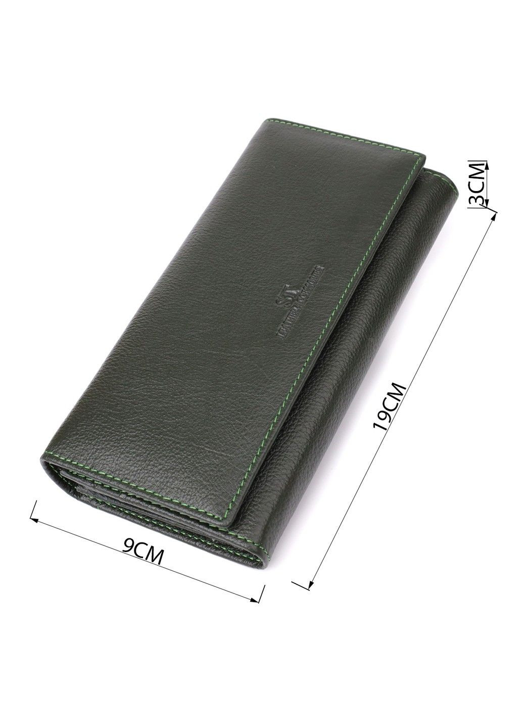 Стильный кошелек у два сложения из натуральной кожи 23066 Зеленый st leather (330642770)