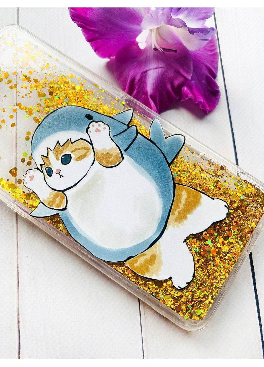 Чехол с плавающими золотыми блестками на Xiaomi Redmi Note 14 Pro 4G Котенок акула (принт 379) Creative (363967358)
