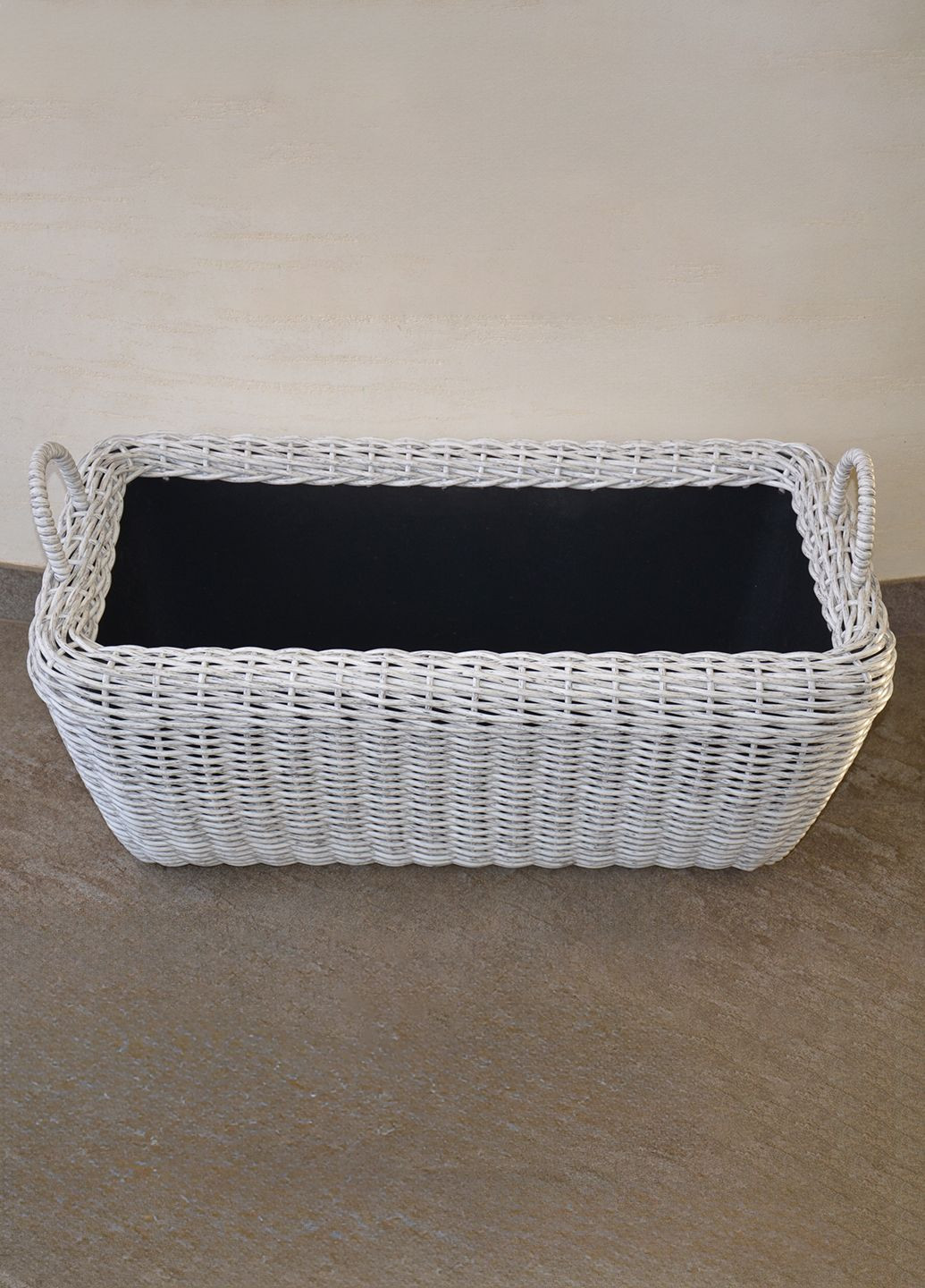 Корзина прямоугольная для дров (дровница) плетенная из искусственного ротанга ручной работы. Цвет Белая береза. 60 литров Handmade (327878872)