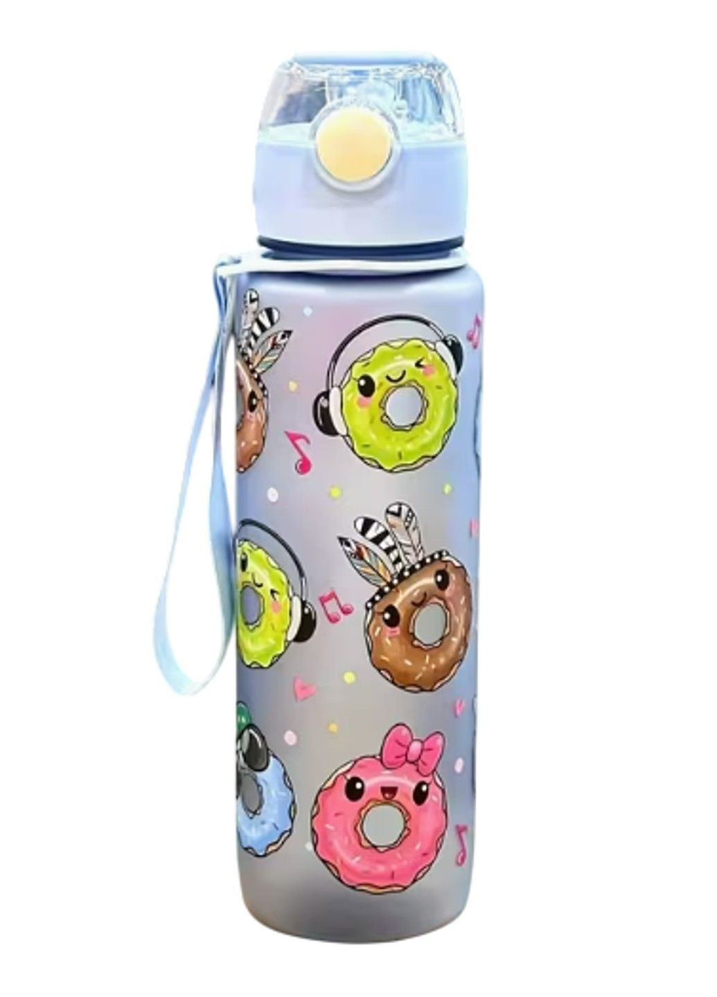 Детская бутылочка для воды с тубочкой пончики 700 мл голубая No Brand (369717966)