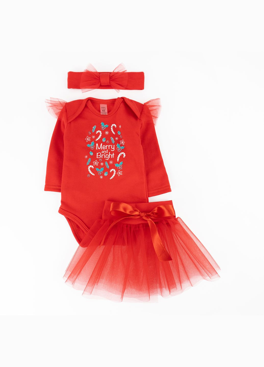 Червоний святковий комплект для дівчинки 3 в 1 боді зі спідницею та пов'язкою merry and bright червоний dexter's