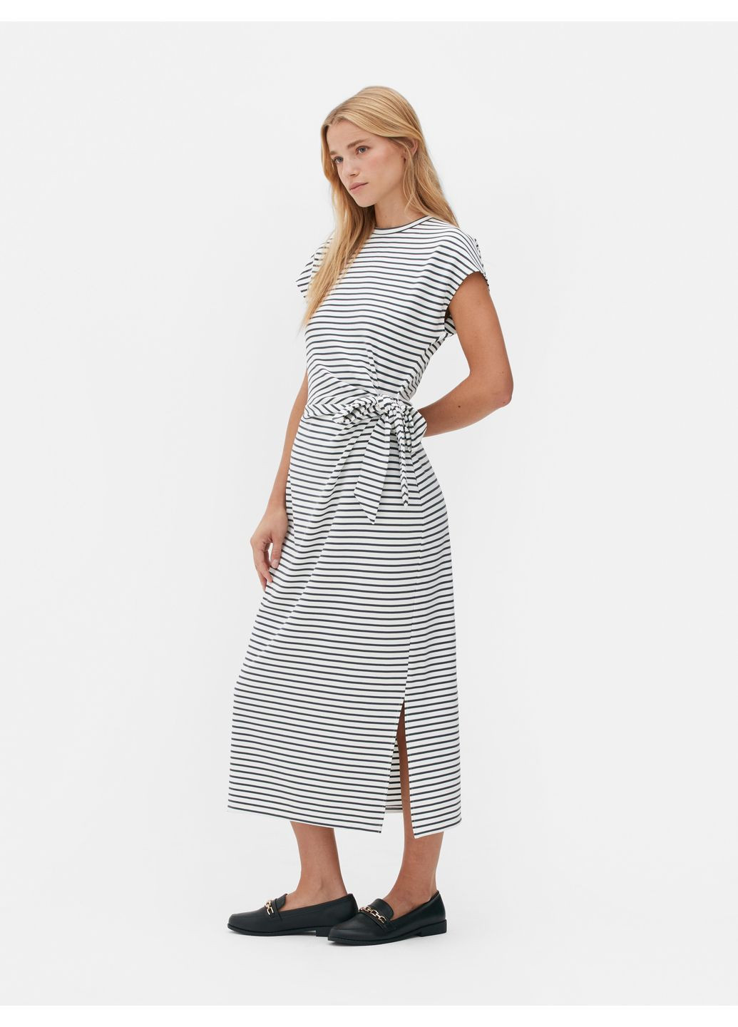 Белое платье макси лето,белый в полоску, Primark