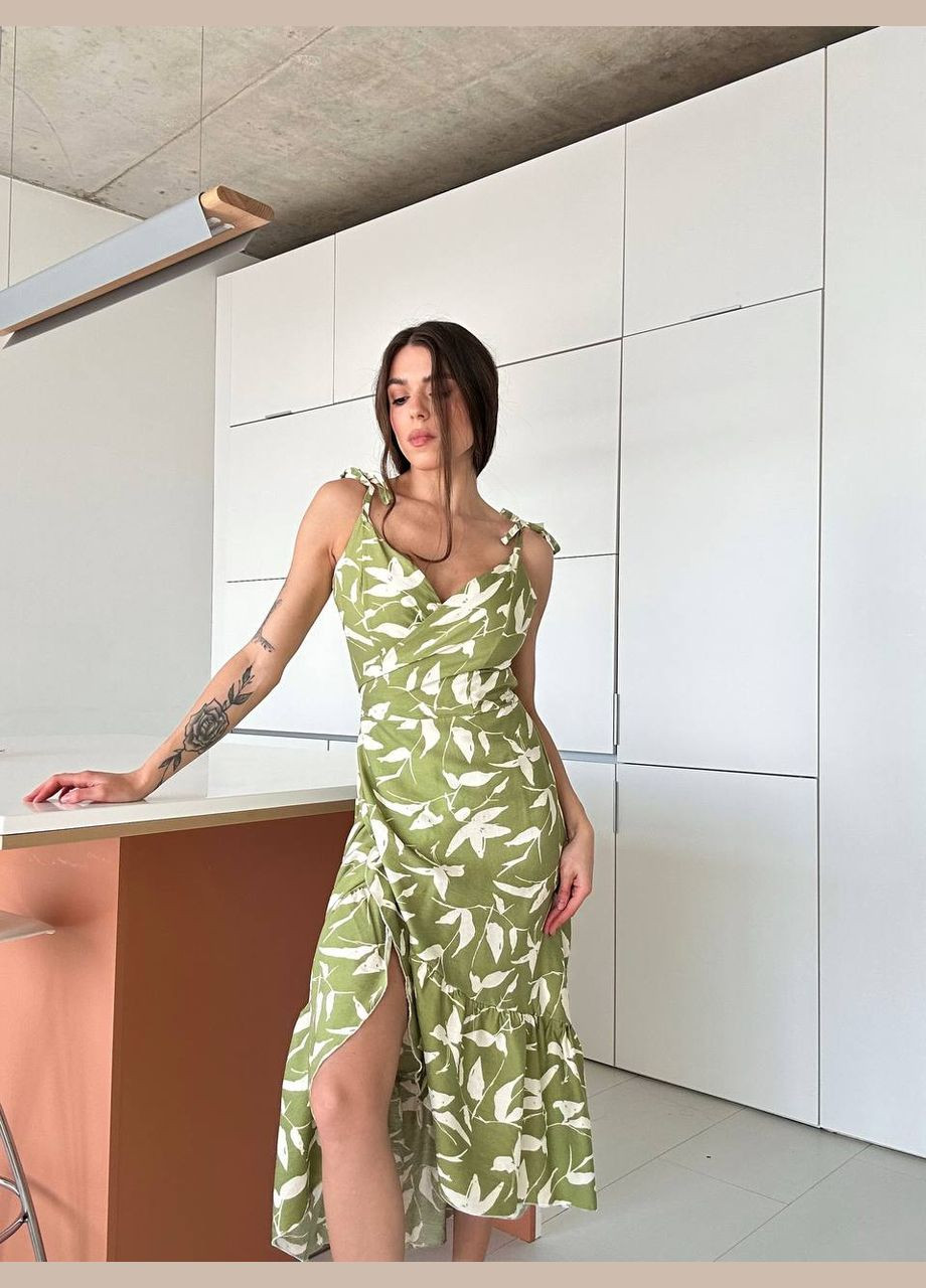 Оливковое пляжное, повседневный, кэжуал, вечернее женское платье на запах FINO Mode