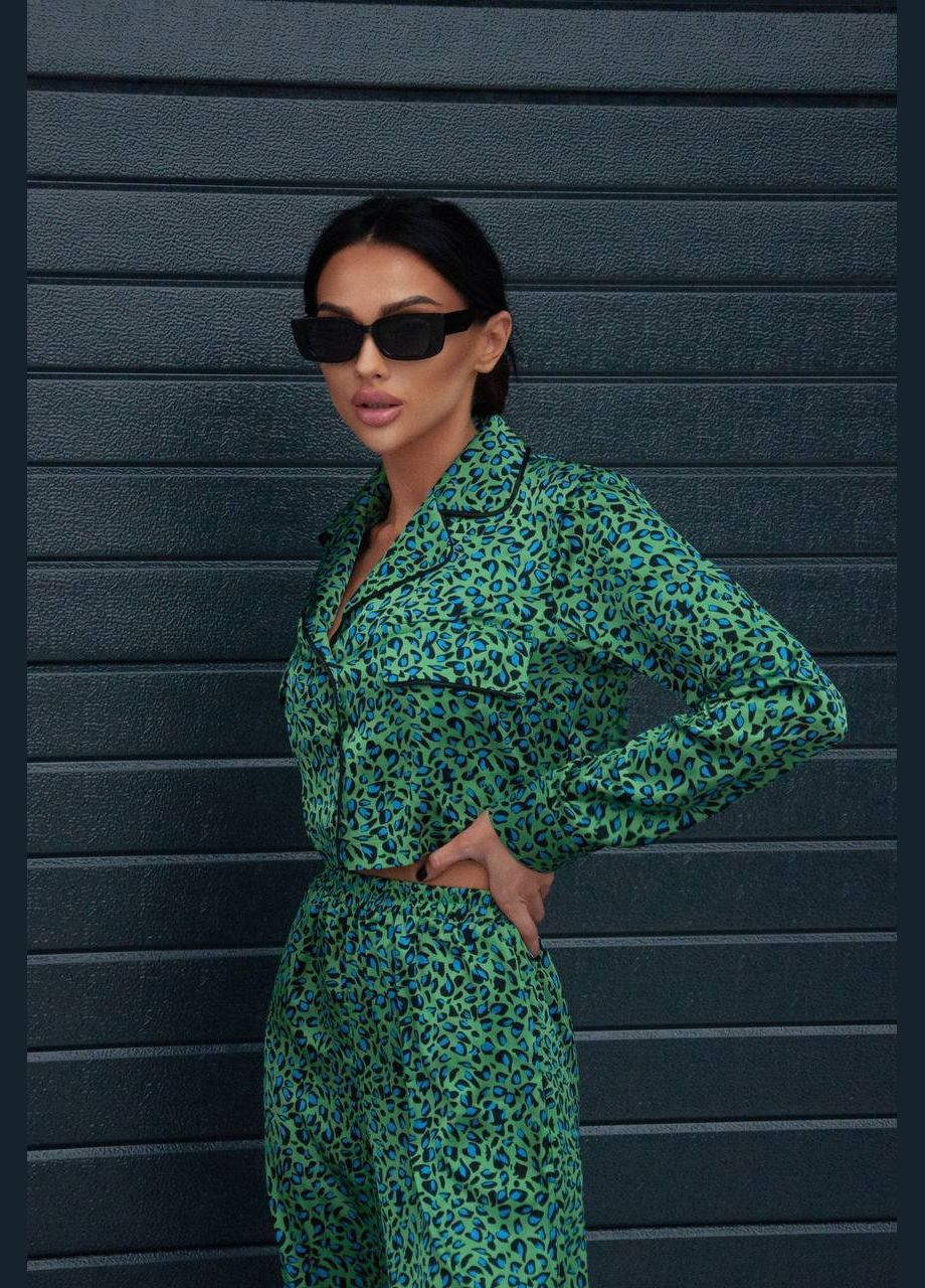 Жіночий костюм з кроп-топом та широкими штанами зі штучного шовку MonCher (334676408)