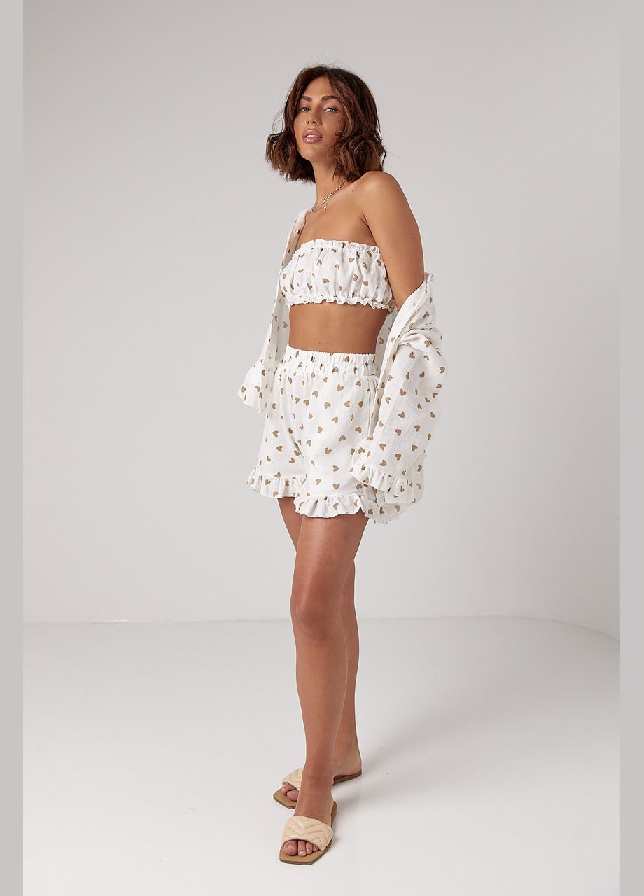 Летний костюм-тройка украшенный сердечками - кофейный Lurex (297574741)