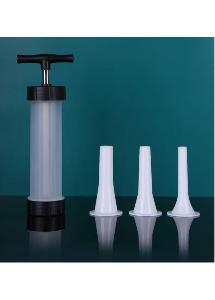 Шприц для виготовлення ковбаси, ручна ковбасниця із 3 насадками, пластикова (чорно-білий) China (366875126)