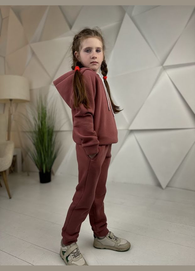 Темно-бежевий зимній теплий спортивний костюм для дівчинки: худі та штани hc (h001-6314-025-5) No Brand