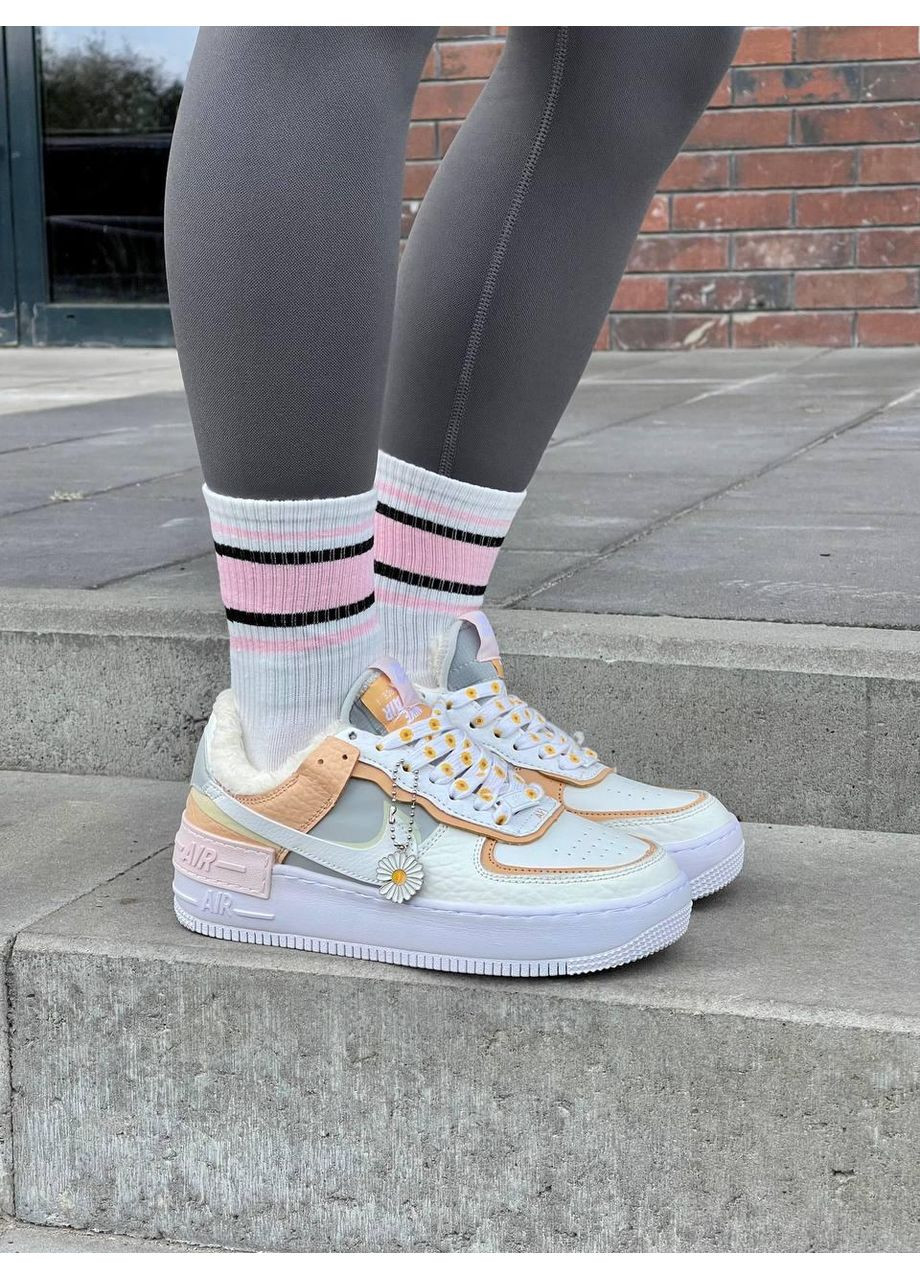 Белые зимние кроссовки мужские nike air force 1 shadow spruce aura fur найк аир форс 1 премиум No Brand