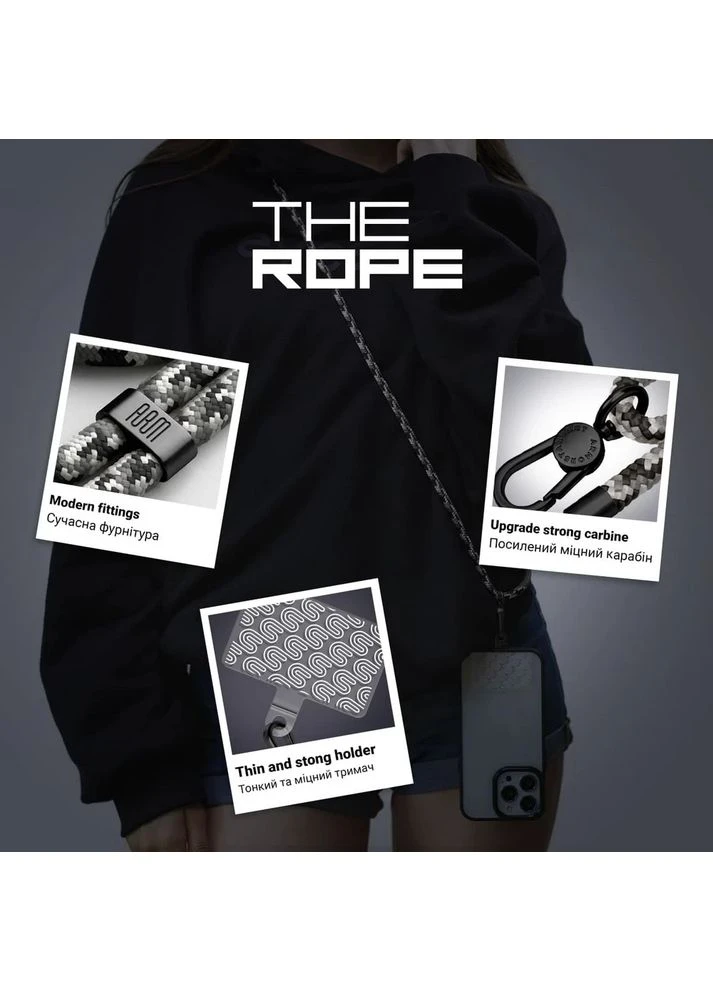 Ремешок для смартфона Rope Black Monochrome with Clear holder (ARM76091) ArmorStandart (340405577)