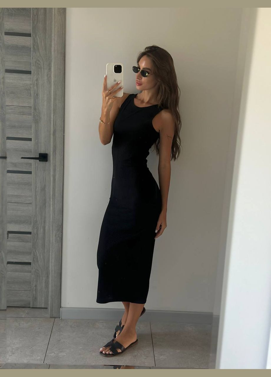 Чорна кежуал сукня довжини міді в рубчик силуетна MonCher