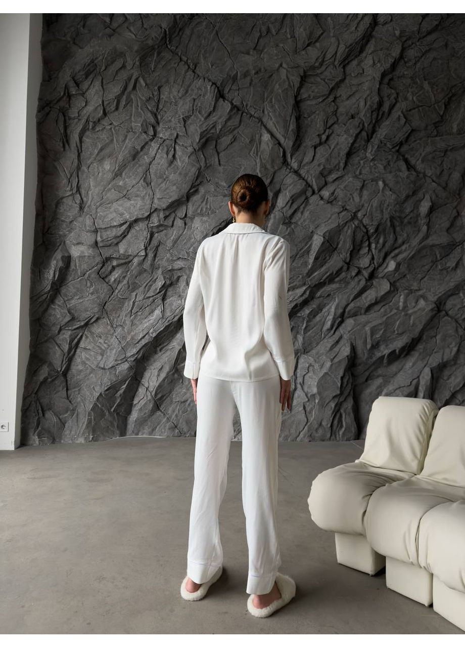 Молочна всесезон ніжний та комфортний домашній костюм-піжамка сорочка + брюки Vakko