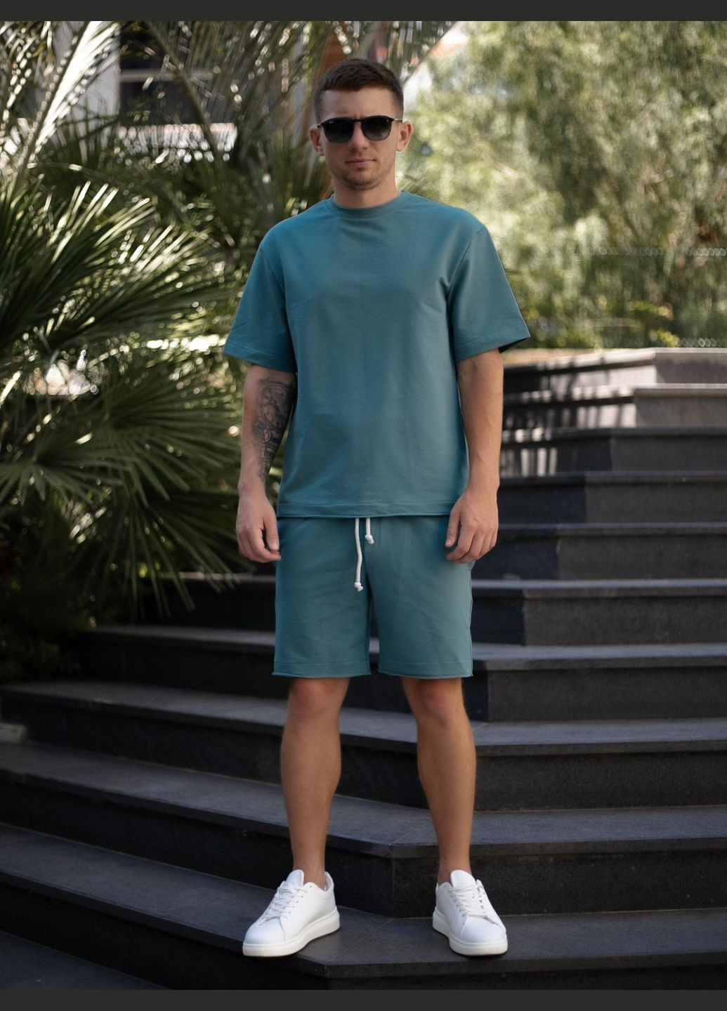 Літній спортивний костюм чоловічий модний комплект, шорти та футболка одяг для відпочинку м'ятний Intruder Breeze (339972047)