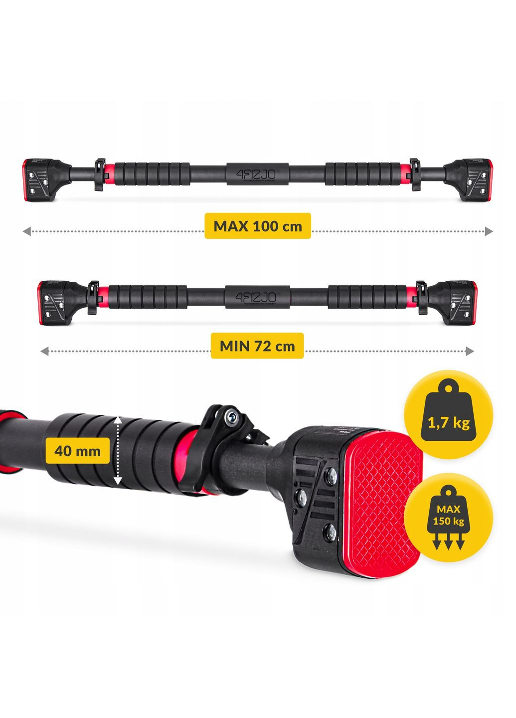 Турник раздвижной PRO 72-110 см Black/Red () 4FIZJO P-5907739313263 (340458956)