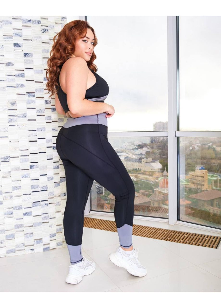 Женские спортивные лосины Plus Size черные / Женские эластичные лосины для спорта черные / Женские фитнес черные лосины большой размер No Brand (368669748)