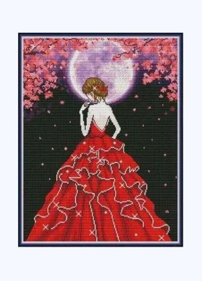 Набор для вышивания по нанесённой на канву схеме "Pretty Lady on Moonlit Night". AIDA 14CT printed 39*49 см Joy Sunday (313614525)