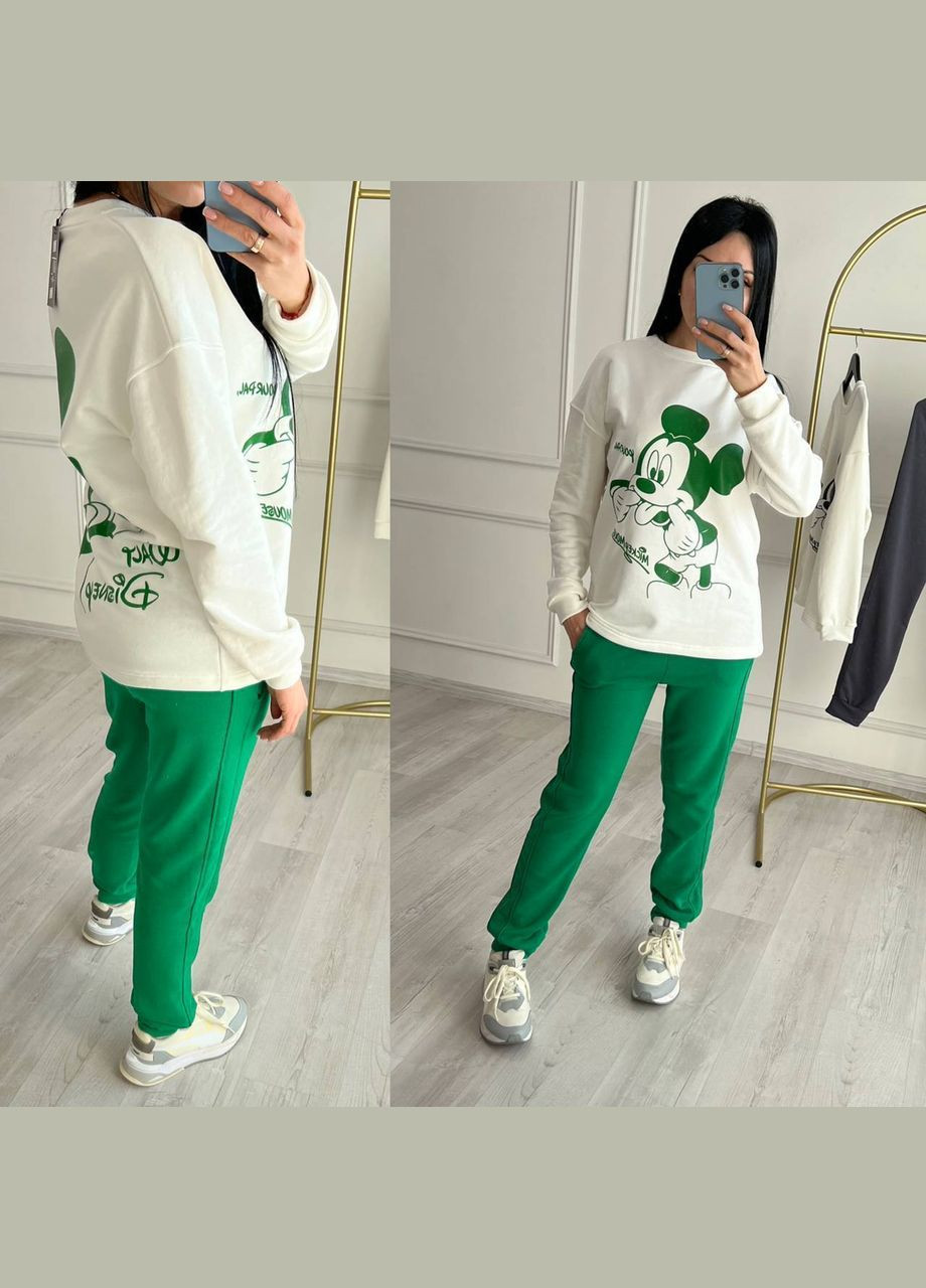 Милый спортивный костюм(белая футболка+зеленые штаны)с качественным накатом "Микки-Мауса" из турецкой трёхнитки(без флиса) No Brand 230-1 (280949991)
