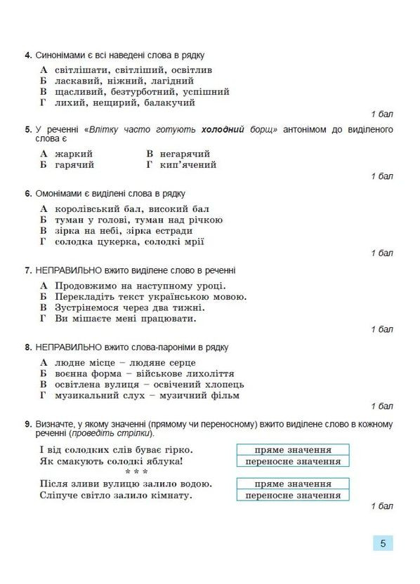 Українська мова 5 клас. Зошит для підсумкового оцінювання навчальних досягнень Генеза (370075434)
