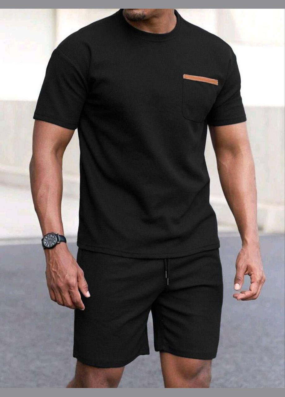 Черная костюм 2 в 1 футболка + шорты весна/лето трикотаж вафелька No Brand