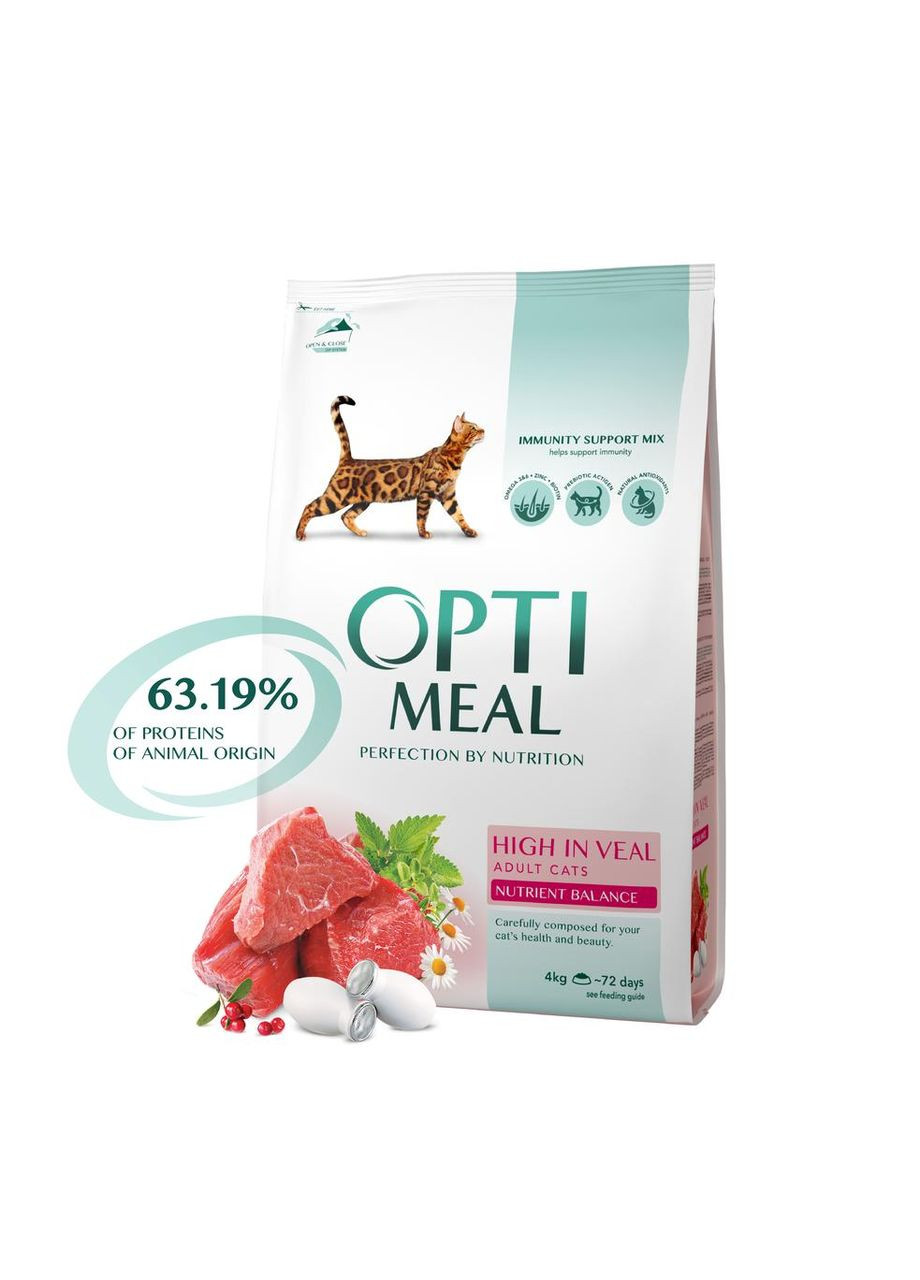 Сухий корм для дорослих кішок з високим вмістом телятини 4 кг ОПТИМИЛ Optimeal (278308886)