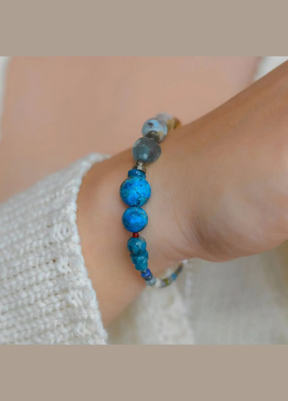 Браслет натур Хризоколла, Ларимар, Цитрин, Азурит, фур-ра гип-ный сплав цвет серебро d-10-2мм+- L-19-24см No Brand браслет (300781145)