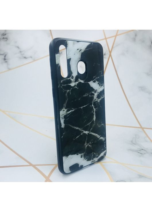 Силиконовый чехол case со стеклянной задней панелью для Samsung Galaxy M30 Мрамор чёрный Glass (359483830)