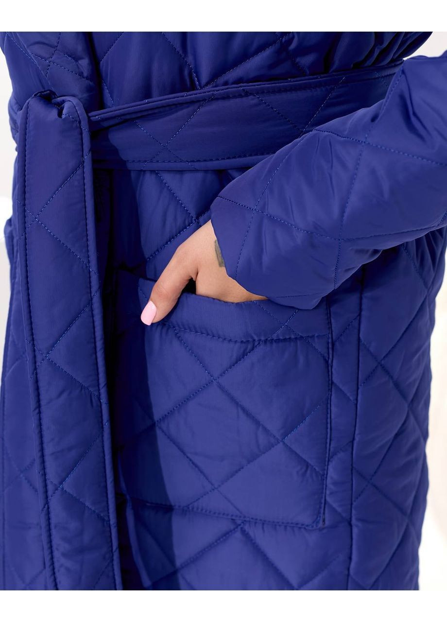 Синее зимнее Пальто 4211 качественная матовая плащевка Эмми,синтепон 150 с поясом Україна