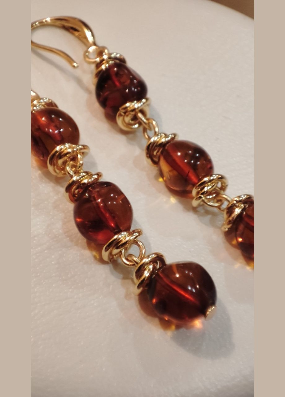 Сережки 2468 з натурального бурштину Медовий відтінок MINOV (311310503)