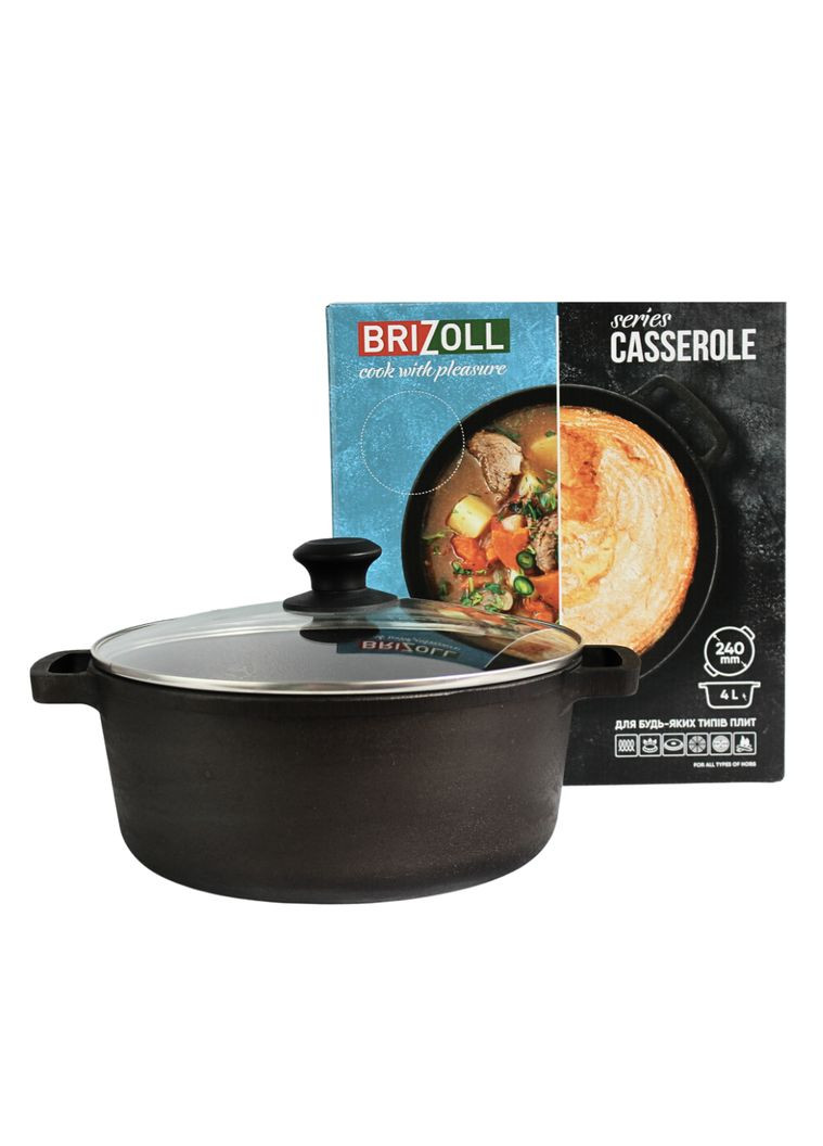 Кастрюля чугунная 4 л со стеклянной крышкой Brizoll (322732412)