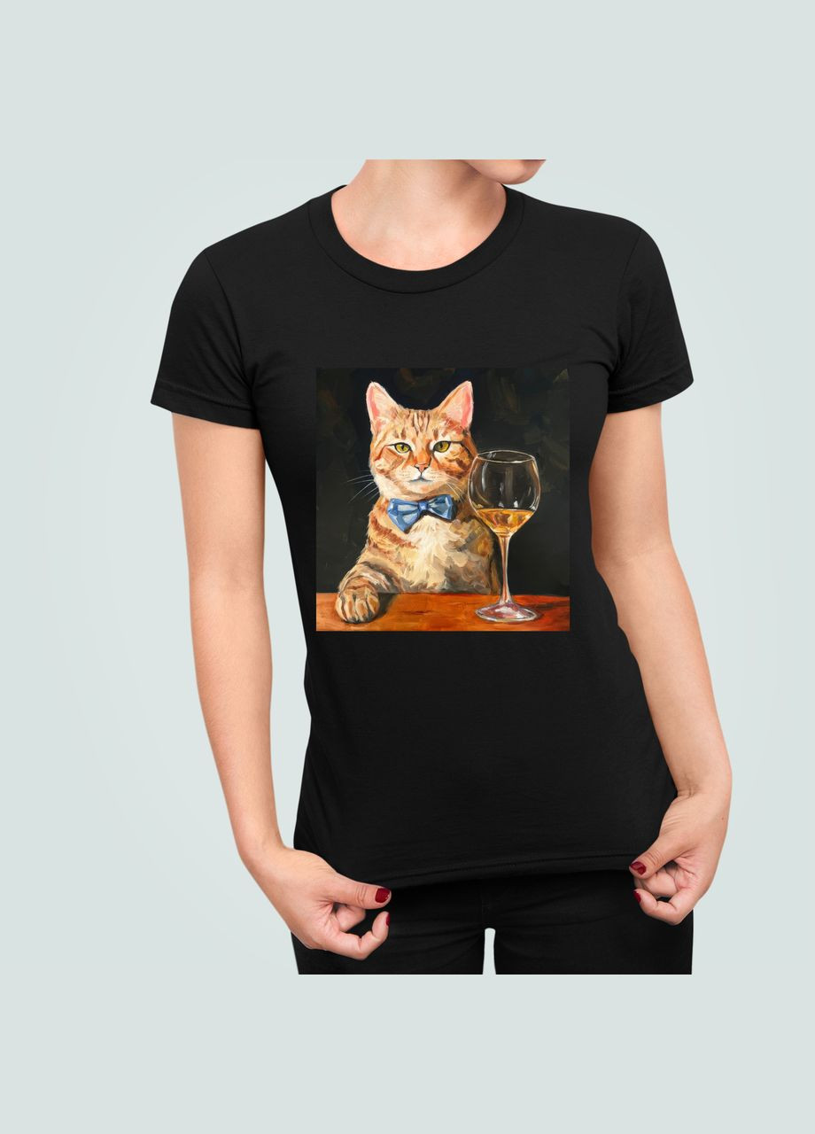 Женская футболка с принтом Кот с бокалом вина Stedman - (325694545)