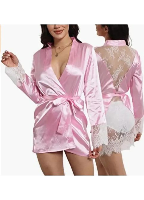 Атласний халат. Атласний халат із мереживом. Жіночий короткий халат з вставками із мережива China (360866224)