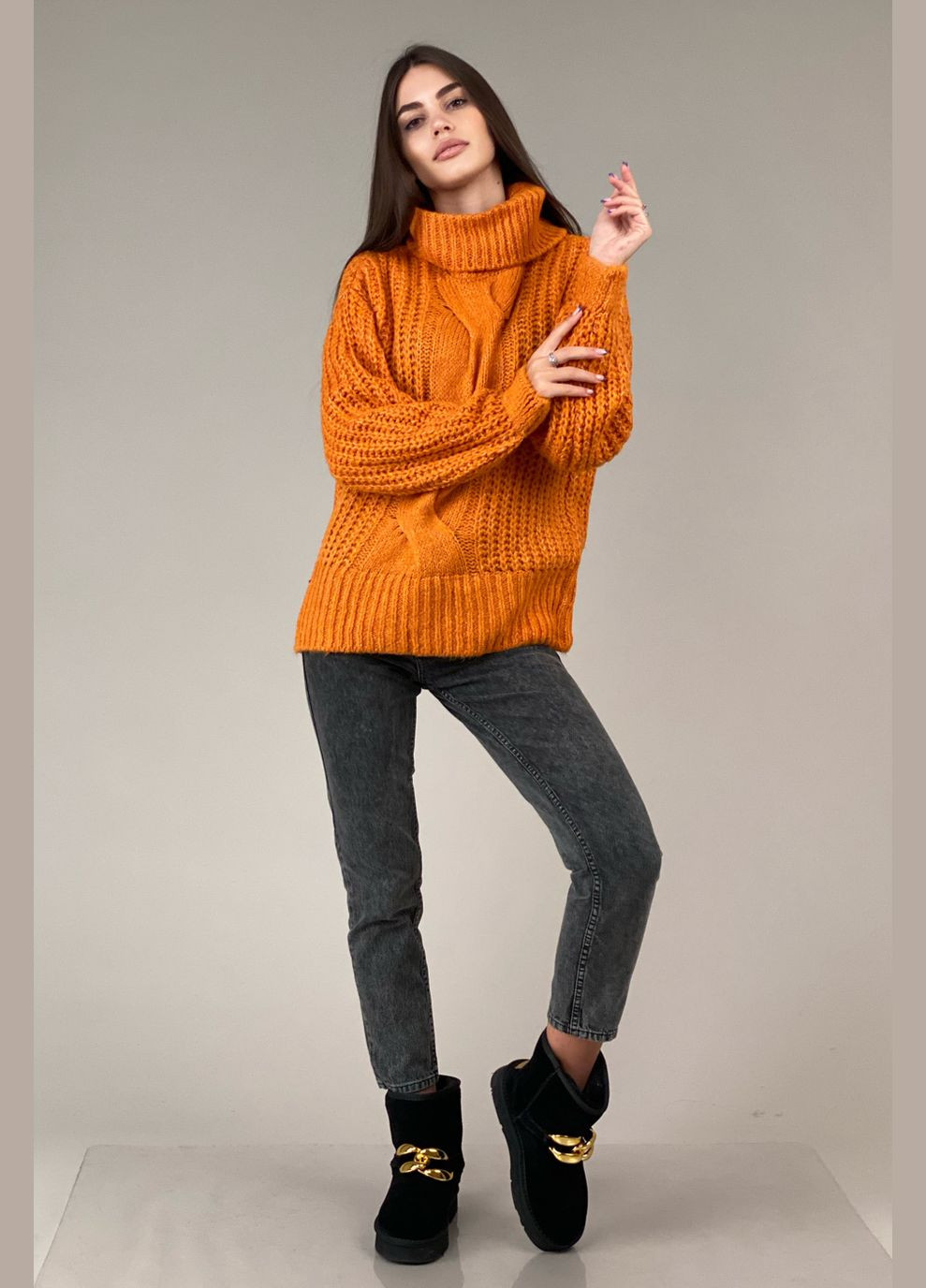 Оранжевый зимний свитер вязаный CHICLY