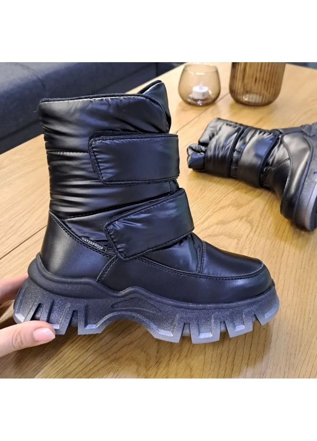 Черные качественные дутики на стильной подошве для девочек Apawwa