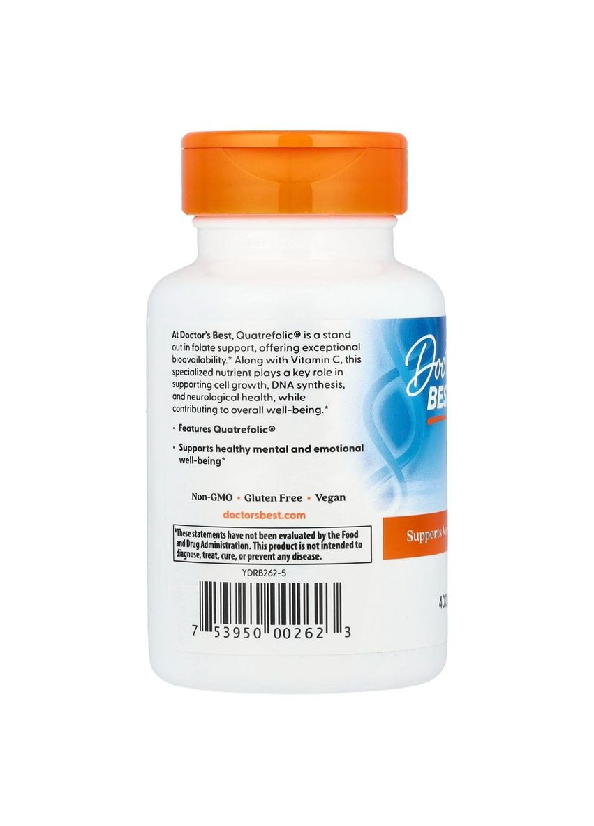 Полностью Активированный Фолат 400мкг, Quatrefolic,, 90 гелевых капсул Doctor's Best (326054167)