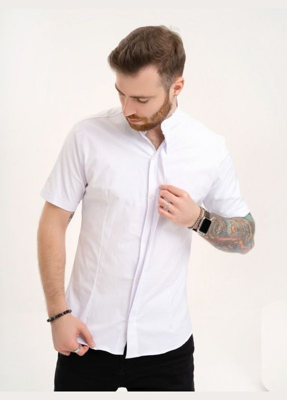 Белая повседневный рубашка однотонная ISSA PLUS