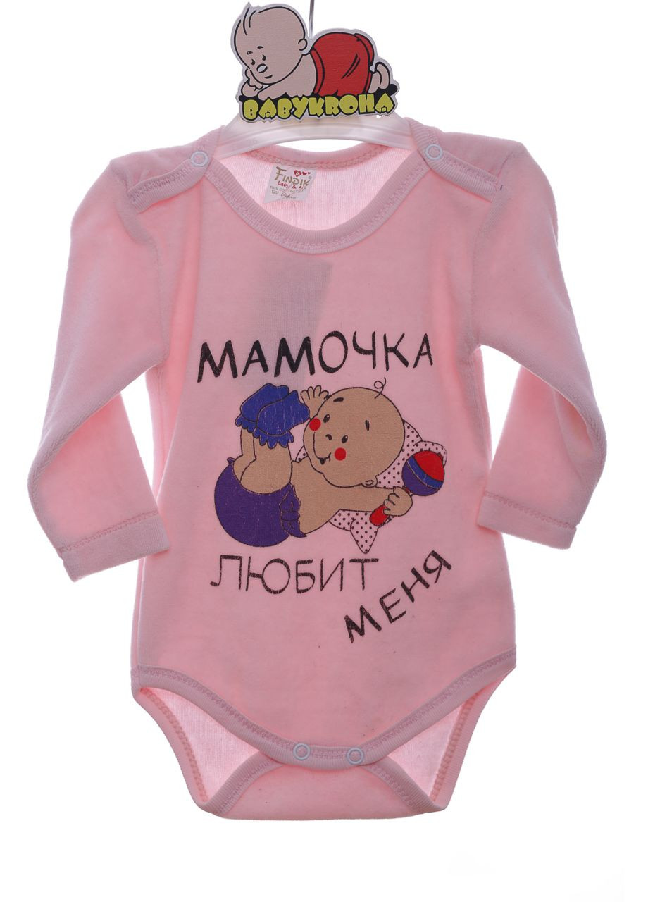 Боді з довгим рукавом для дівчинки велюр Мамочка MiniPapi рожеве 74 см (41718) BABYKROHA (297198987)