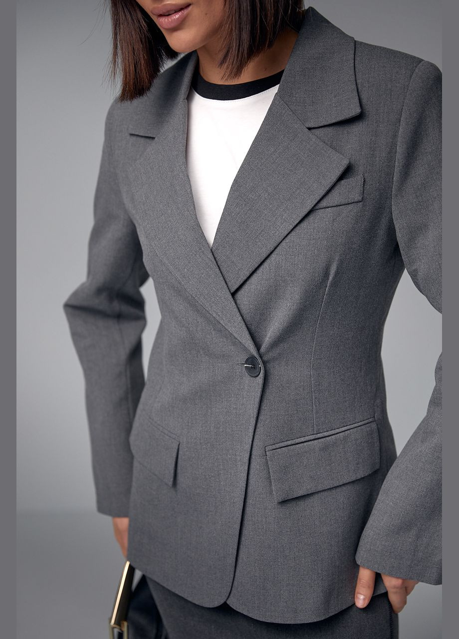 Серый женский женский однобортный пиджак приталенного кроя Lurex - демисезонный