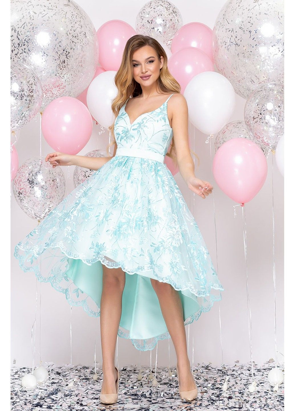 Бирюзовое коктейльное платье декольте асимметрия 20007 бирюза Tanita-Romario