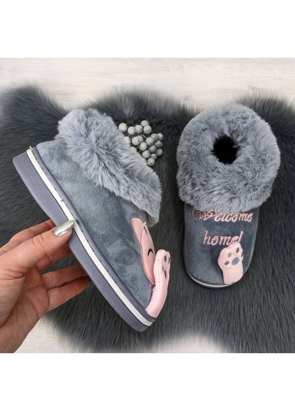 Серые тапочки детские домашние теплые закрытые Lion