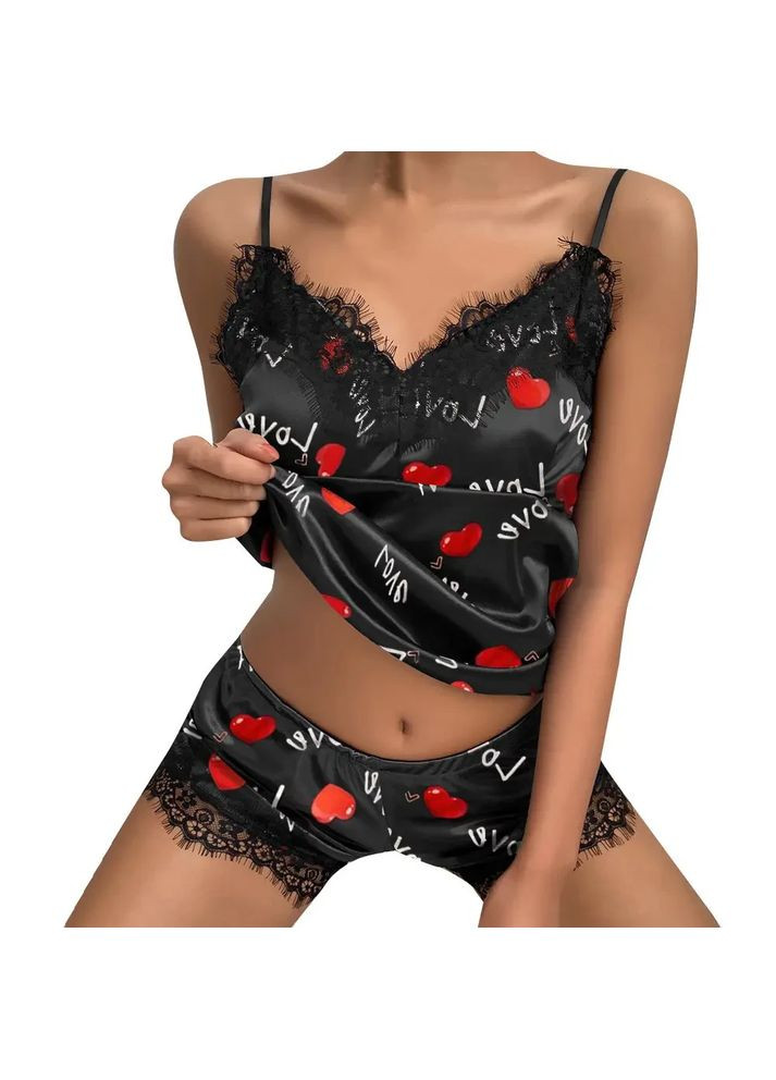 Черная женская пижама атласная с кружевом женская пижама China