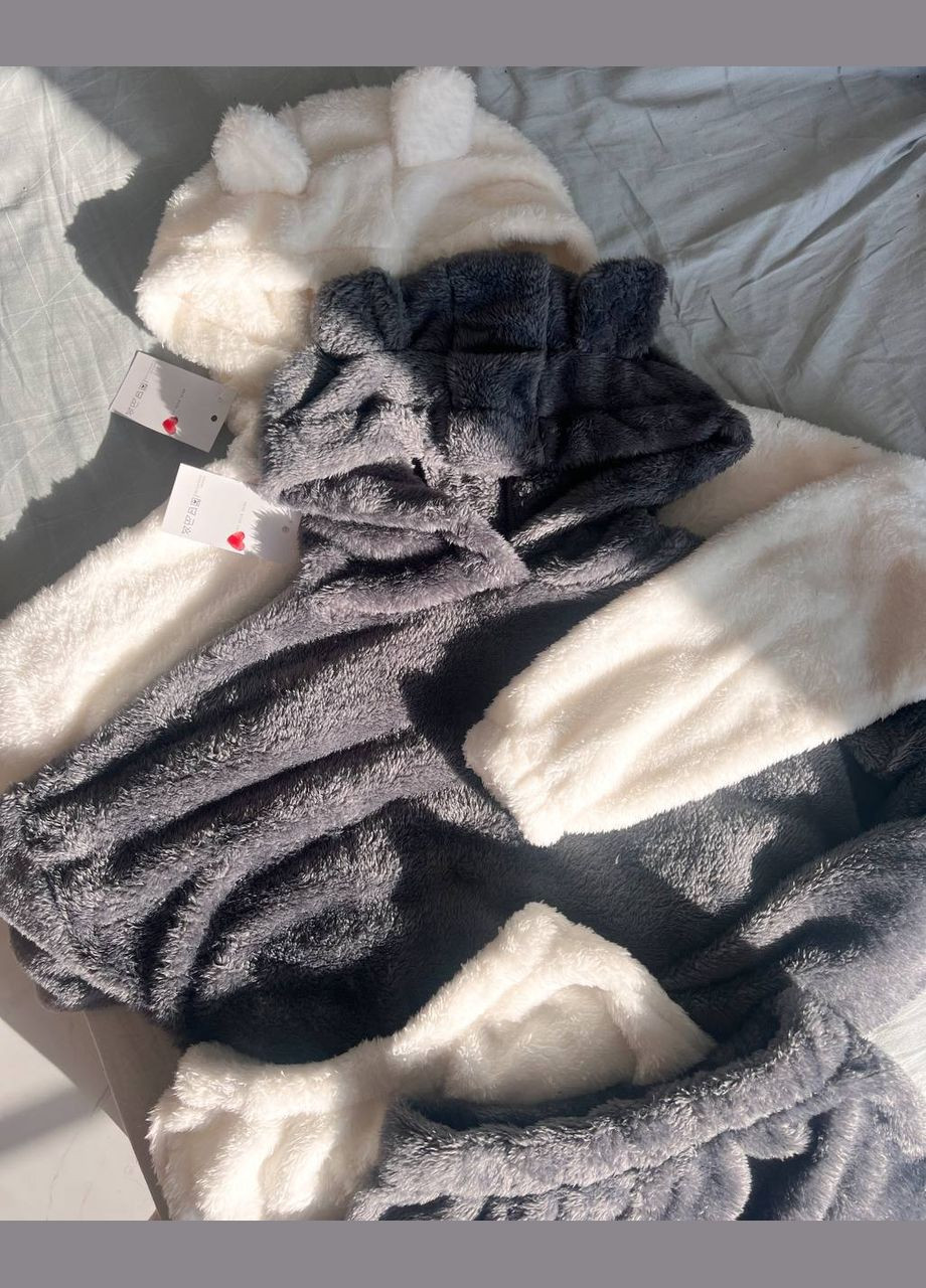 Графітова зимня тепла жіноча піжама махрова біла світшот + шорти No Brand