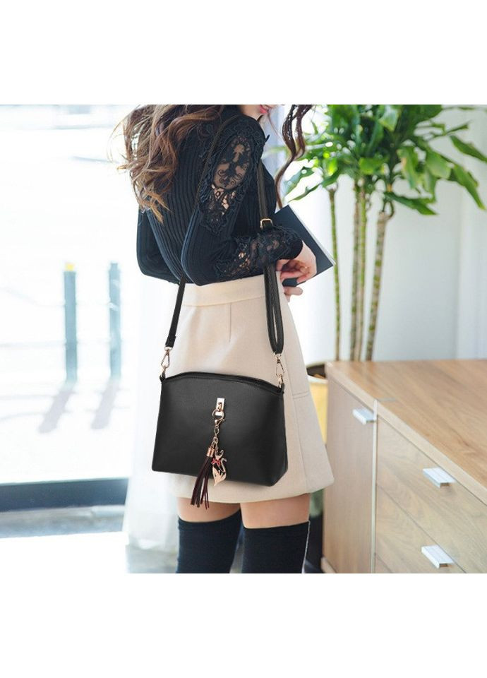 Женская сумка через плечо и мини сумочка клатч черная ПУ кожа для повседневного использования стильный комплект ProDobro (363221212)