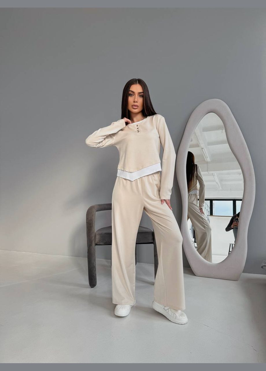 Жіночий прогулянковий костюм бежевого кольору 32656 No Brand (328922993)
