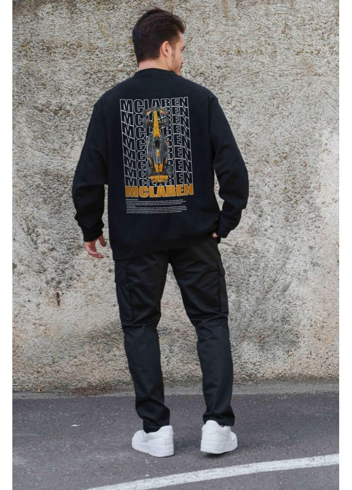 Черный утепленный оверсайз свитшот на флисе с принтом mclaren black Without (362357869)