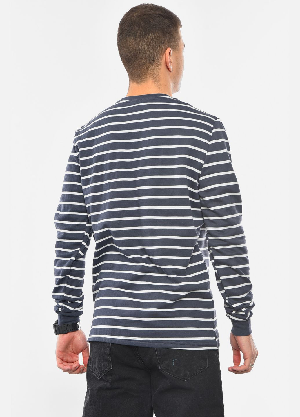 Темно-синий свитшот мужской полубатальный на флисе темно-синего цвета Let's Shop полоска без декора (306614421)