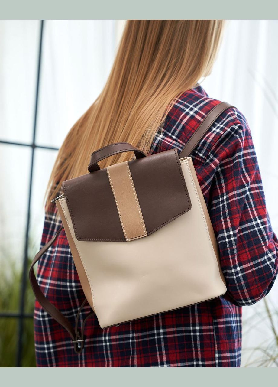 Жіночий рюкзак з екошкіри з двома відділеннями на блискавці бежевий «Клоді» WeLassie (307286841)