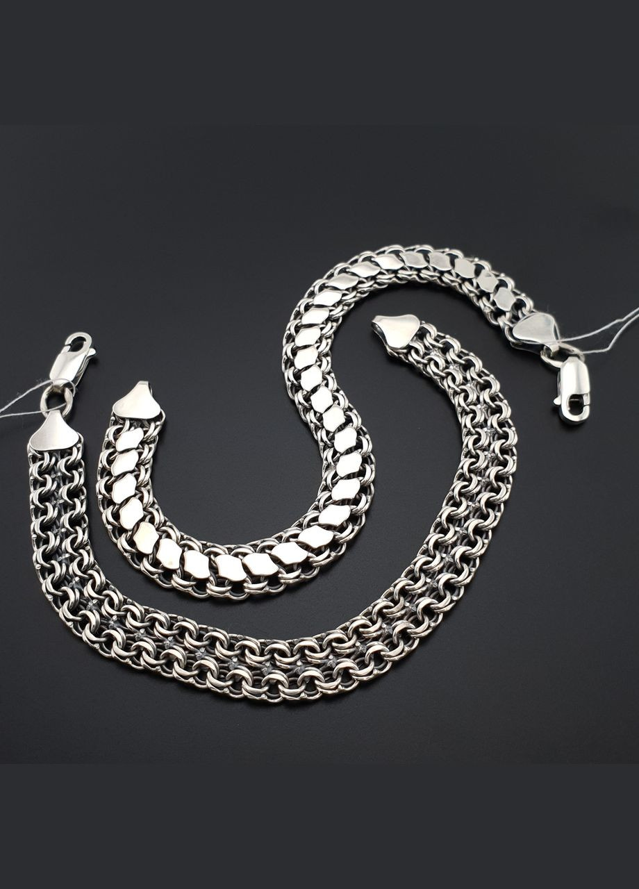 Двусторонний мужской серебряный браслет с накладками (ширина 8мм). Длина 23 см ZLATO (278643673)