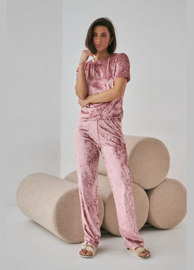 Рожева всесезон велюрова піжама зі штанами футболка + штани Barwa 0292/280 dark rose