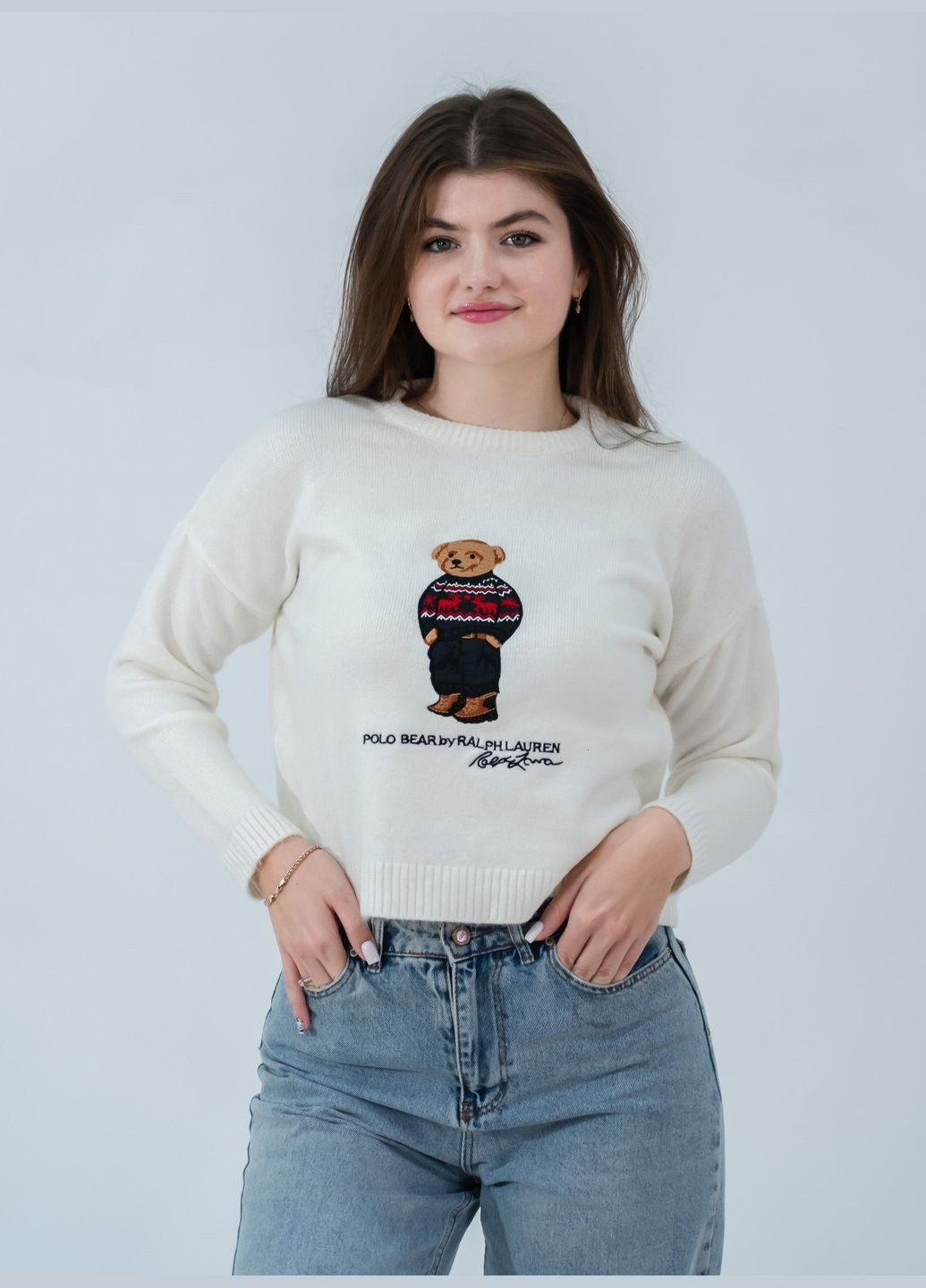 Білий демісезонний светр жіночий polo bear Ralph Lauren POLO Bear