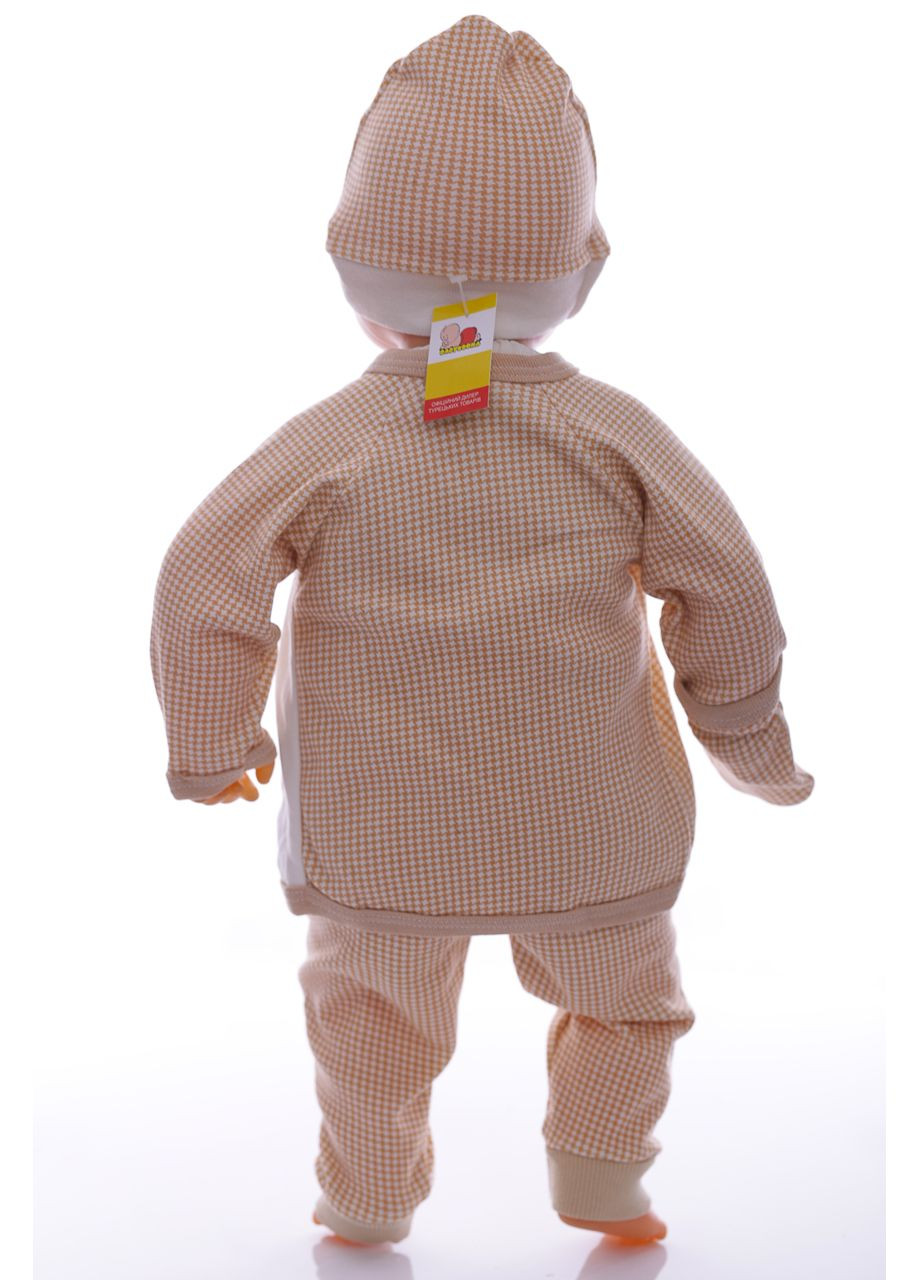 Бежевий демісезонний комплект штани, сорочка, шапочка трикотажний monkey бежевий 56 см (36985) BABYKROHA