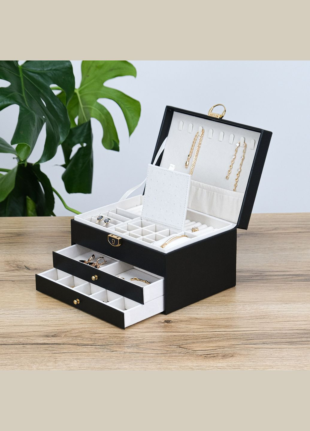 Ящик для украшений черная трехслойная большая экокожа см (JZ-003-2) Гранд Презент (322190842)